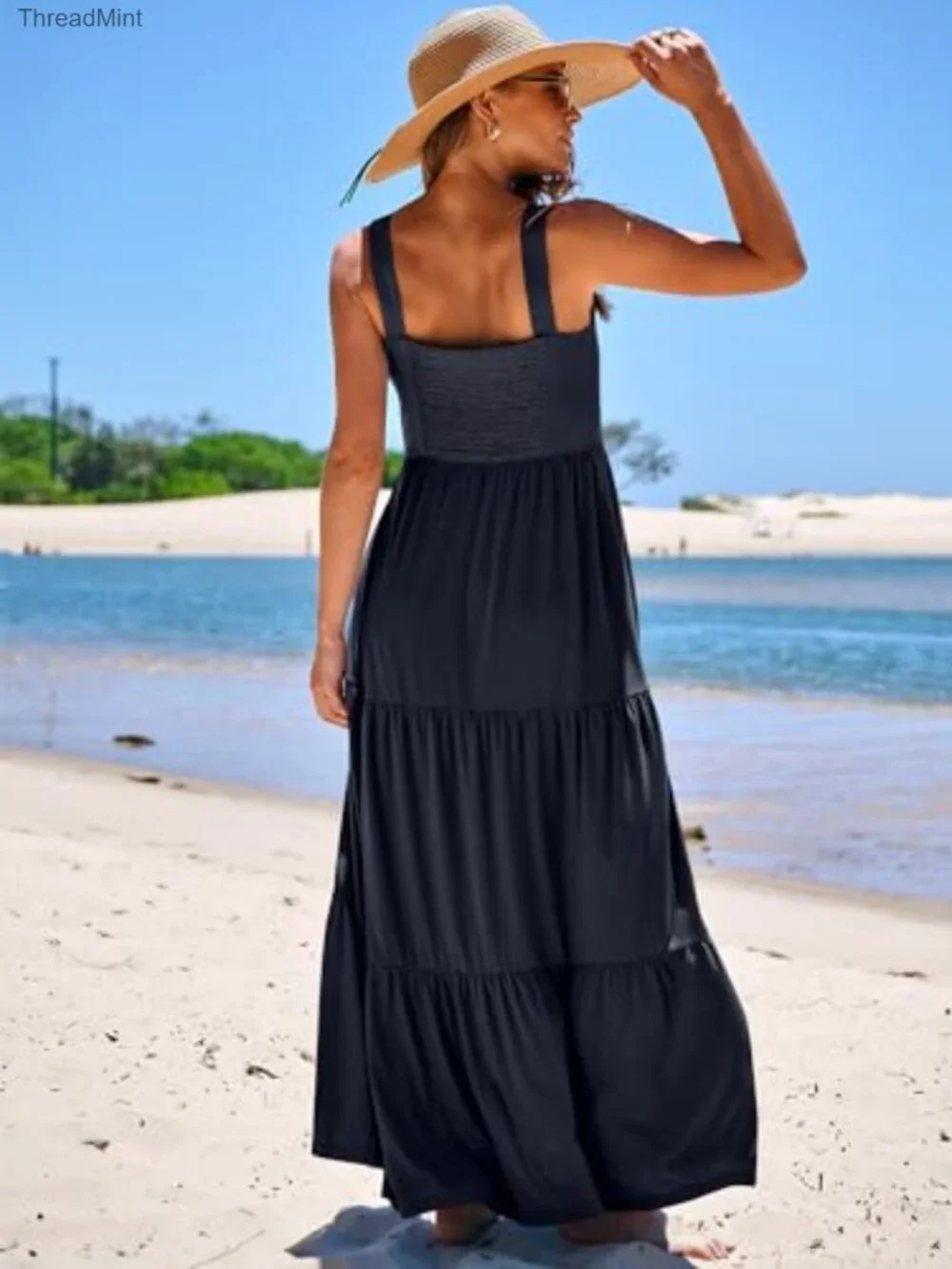 Sleeveless Maxi Dress with Pockets, Slim Fit, Rayon Blend, Casual Summer Wear - Picture 4 of 7